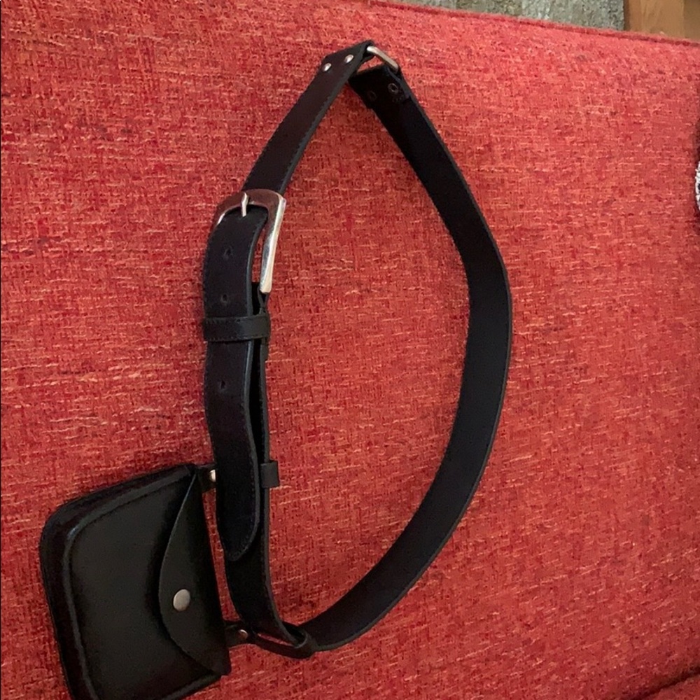 Genuine leather belt with attached money purse
